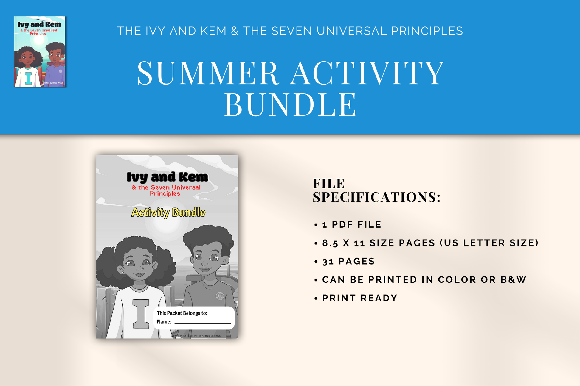 Ivy and Kem and the Seven Universal Principles activity worksheets