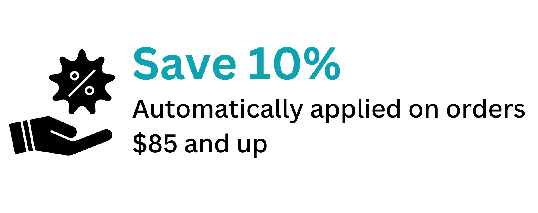 Percentage icon representing 10% discount on orders over $85