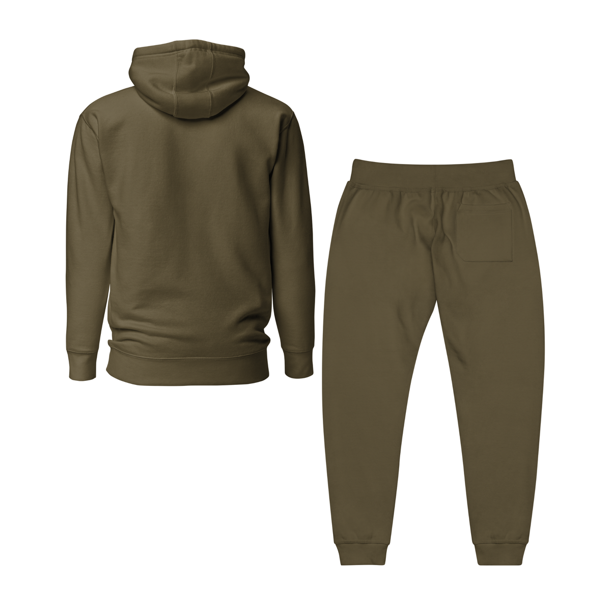 Powerful Mind Club Classic Set hoodie and joggers in military green, back view