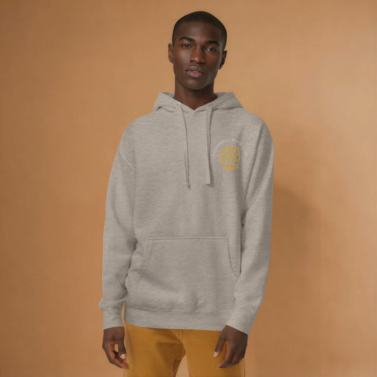 Man wearing a carbon grey Powerful Mind Club signature logo hoodie, video