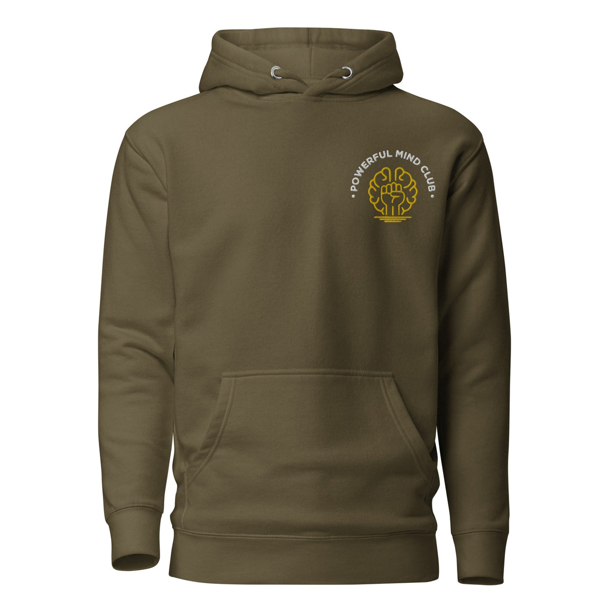 Military Green Powerful Mind Club signature logo hoodie