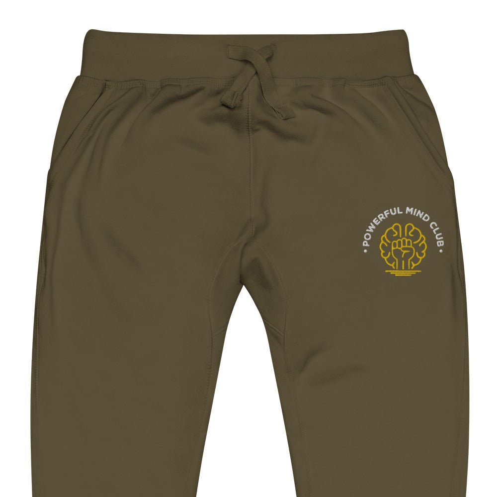 Powerful Mind Club Unisex fleece joggers in Military Green, graphic design