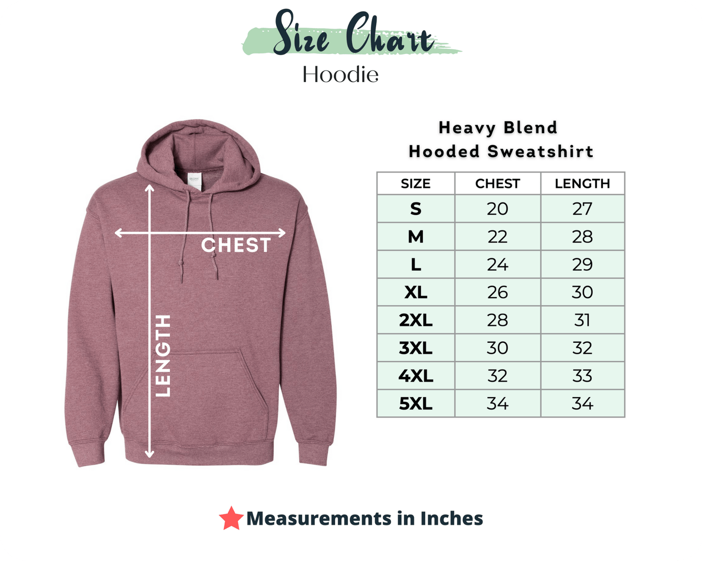 Size chart for Powerful Mind Club™ Classic Hoodie - Brights - Powerful Mind Club